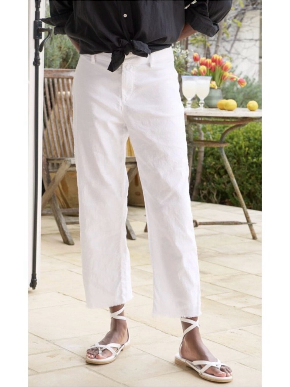 FRANK & EILEEN Kinsale Italian Linen Chino Cropped Pants White 2 Preppy Minimal